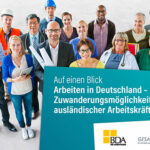 Deckblatt unserer Broschüre Arbeiten in Deutschland - Zuwanderungsmöglichkeiten ausländischer Arbeitskräfte