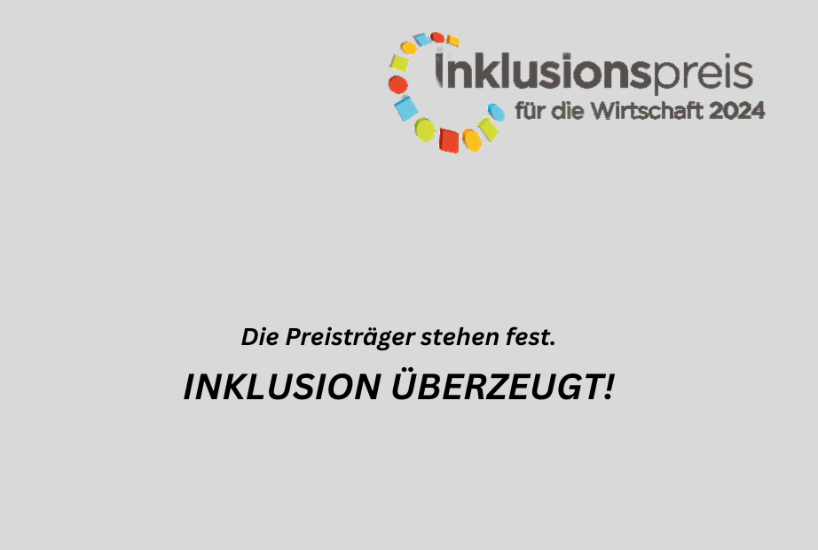 Inklusionspreis für die Wirtschaft 2024 - Inklusion überzeugt! Die Preisträger stehen fest -Kachel mit Logo und Schriftzug