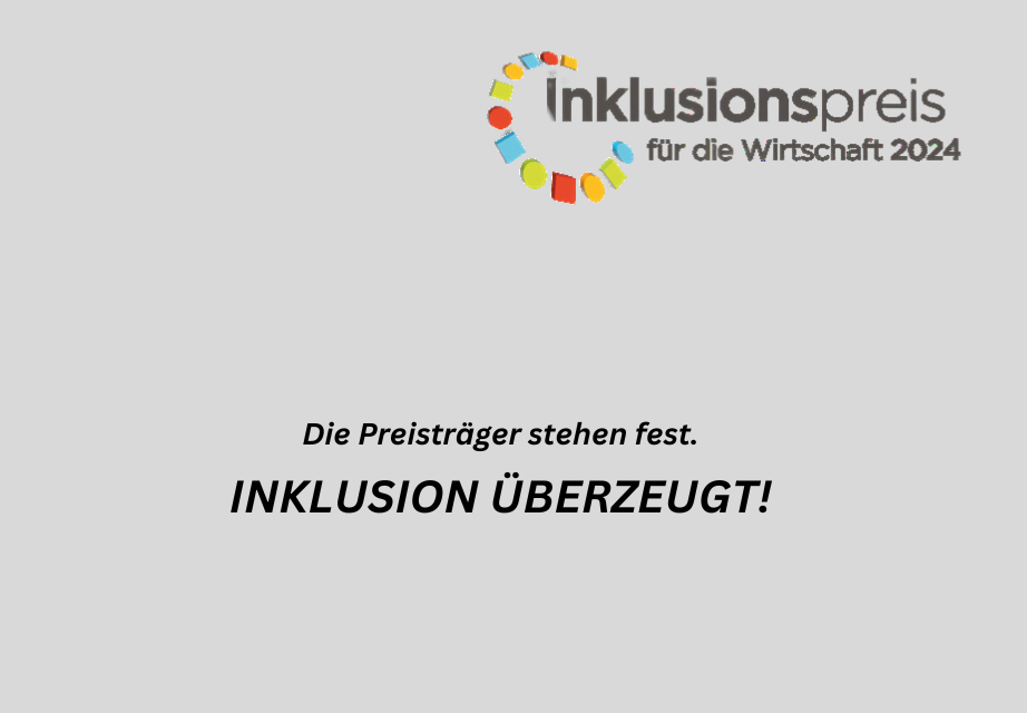 Inklusionspreis für die Wirtschaft 2024 - Inklusion überzeugt! Die Preisträger stehen fest -Kachel mit Logo und Schriftzug