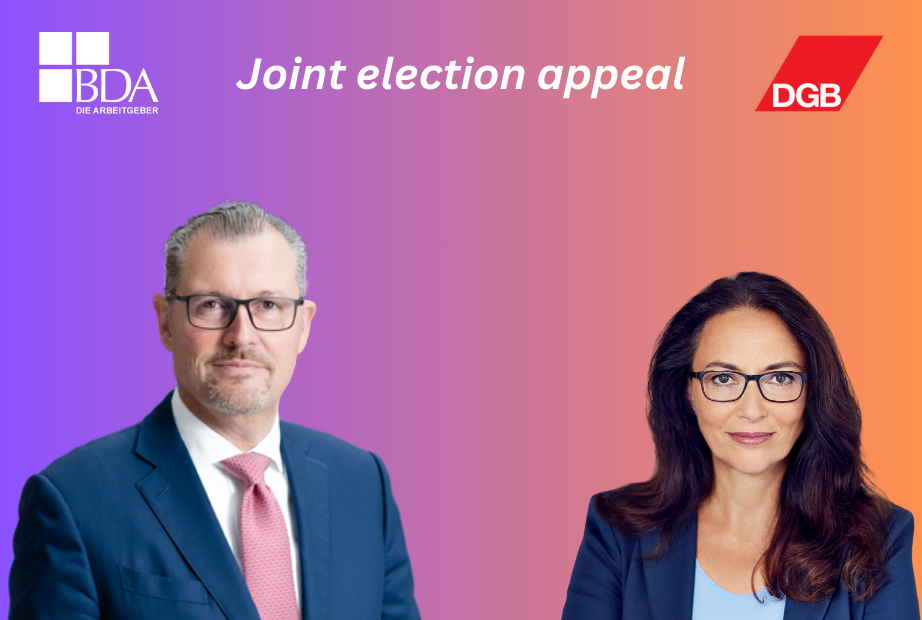 Joint election appeal by BDA and DGB