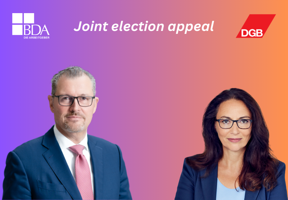 Joint election appeal by BDA and DGB